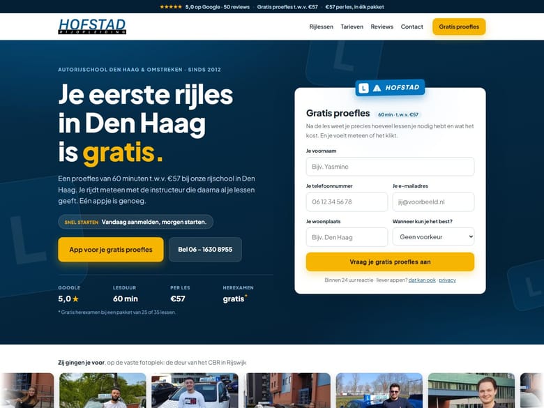 Website die wij maakten voor Hofstad Rijopleiding