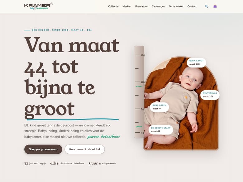 Webdesign-voorbeeld: website die wij maakten voor Kramer Jeugdmode