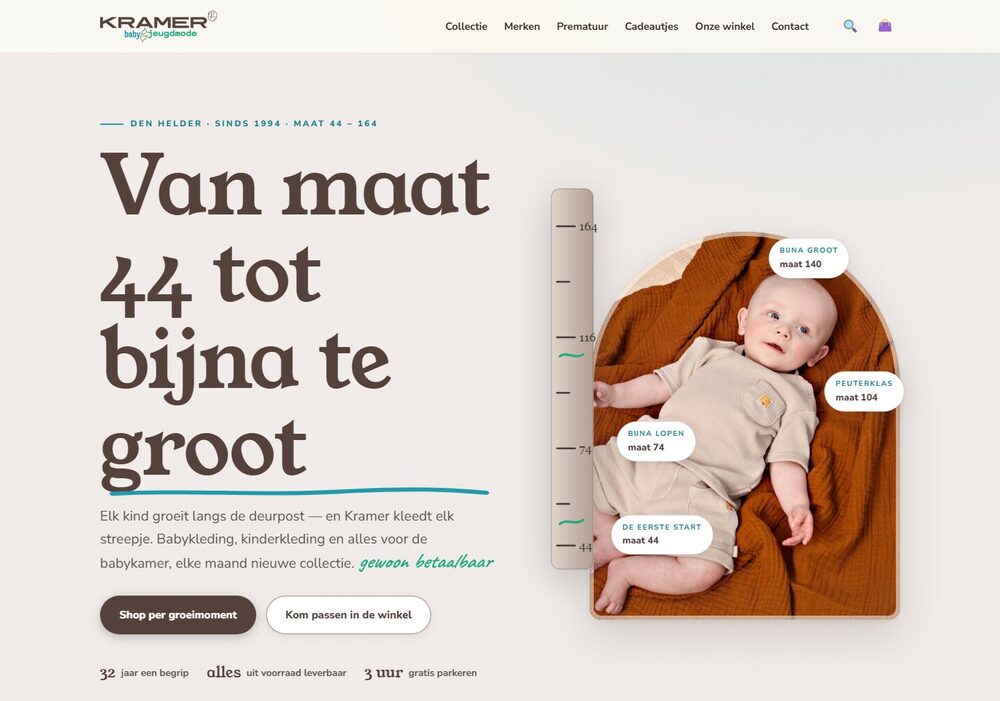 Website Kramer Jeugdmode — de echte startpagina