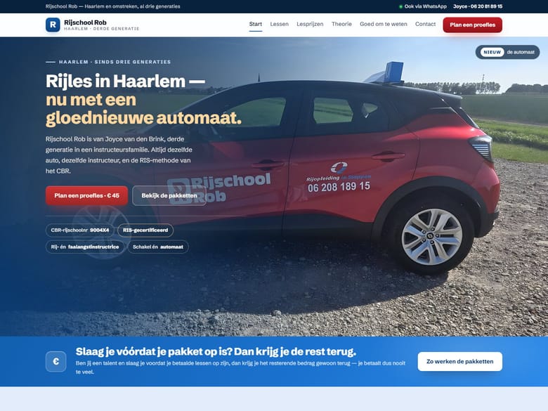 Website die wij maakten voor Rijschool Rob